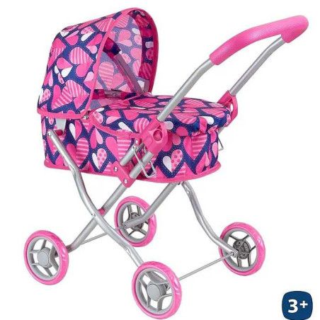 Carro Capota Muñecas Corazones 60cm