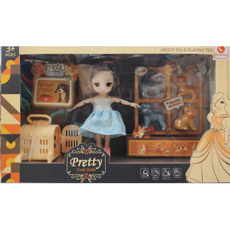 Mini Muñeca Pretty Con Mascotas