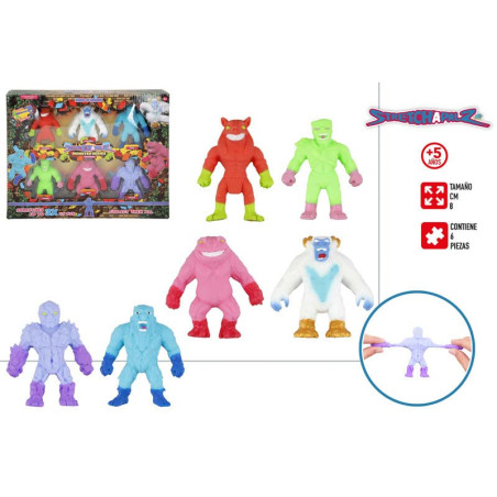 Stretchapalz- Pack 6 Mini Figuras Elasticas Monstruos