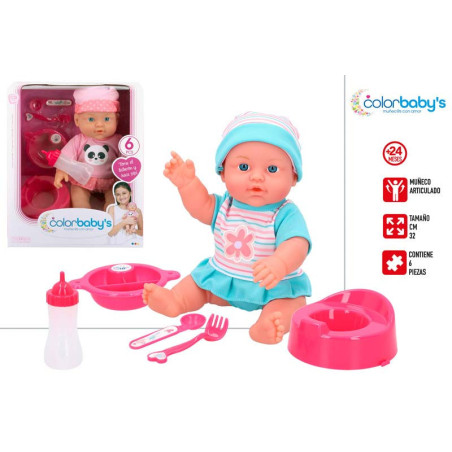 Colorbaby's - Muñeca Bebe Articulado 32 cm c/Accesorios