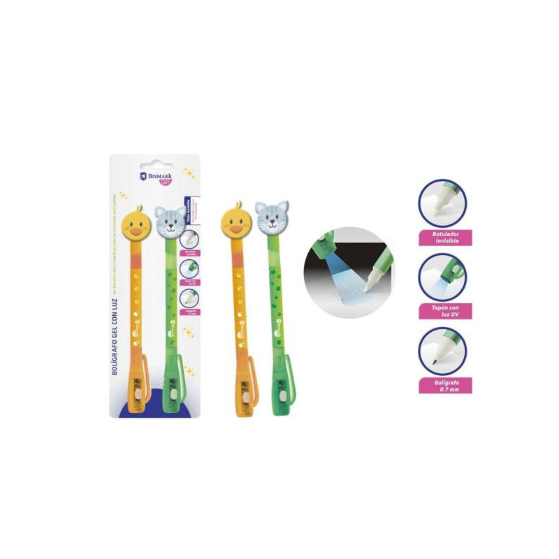Set 2 Bolígrafo Gel con Luz Pato y Gato