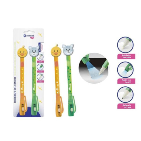 Set 2 Bolígrafo Gel con Luz Pato y Gato