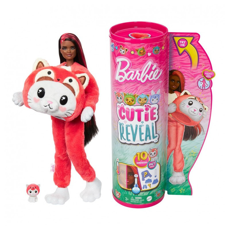 Muñeca Barbie Cutie Reveal Disfraces Panda Rojo - Gatito
