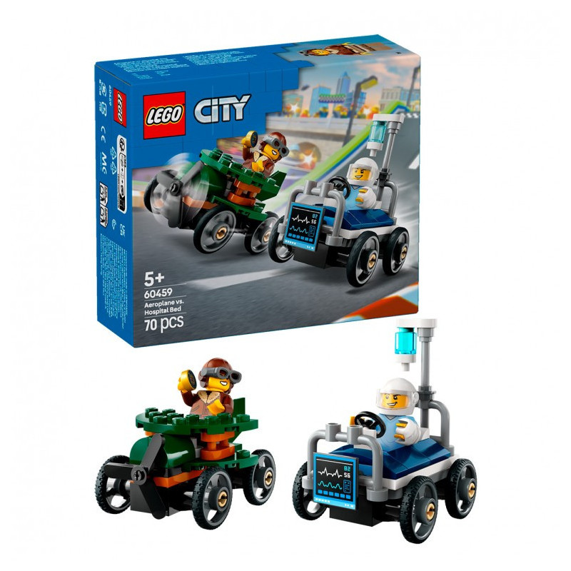 LEGO City 60459 Pack de Coches de Carreras: Avión vs Cama de Hospital
