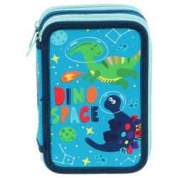Plumier Dino Space Estuche con lapiceros con 3 cremalleras