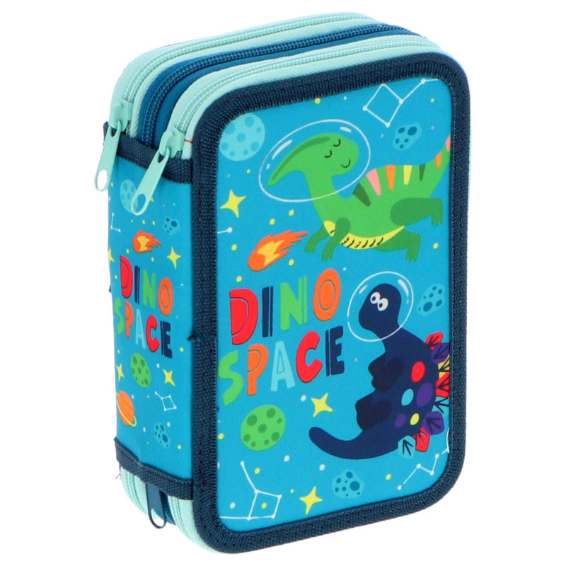 Plumier Dino Space Estuche con lapiceros con 3 cremalleras