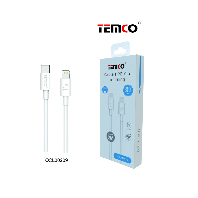 Cable USB-C to lightning PD30W 3A 2M TPE OD3.8
