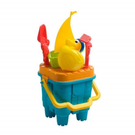 Cubo de playa castillo con patito y accesorios 20cm