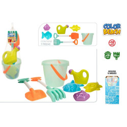 Set Cubo de Playa 18cm +Palas39cm + Reagadera + 3 Moldes