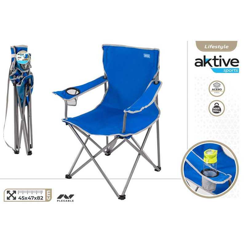 Silla Plegable Camping Con Posavasos Azul Aktive