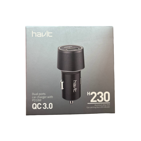 HAVIT- Cargador mechero QuickCharge 3.0 USB plus Tipo C 18W H230