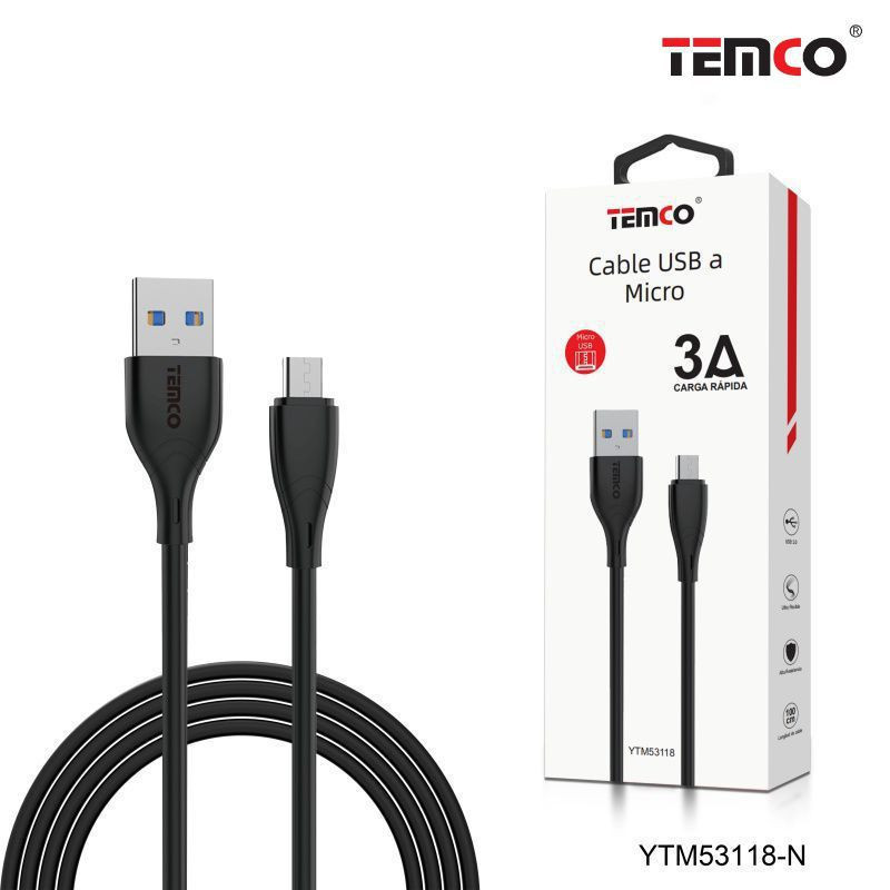 TEMCO Cable Micro USB 3A Negro