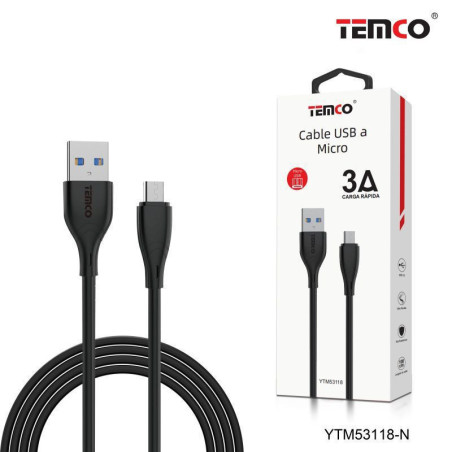 TEMCO Cable Micro USB 3A Negro