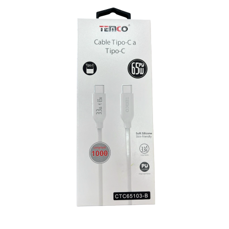 Cable Tipo C a Tipo C 65W 1 metro Blanco