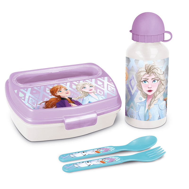 Set Fiambrera Cubiertos Frozen con Botella