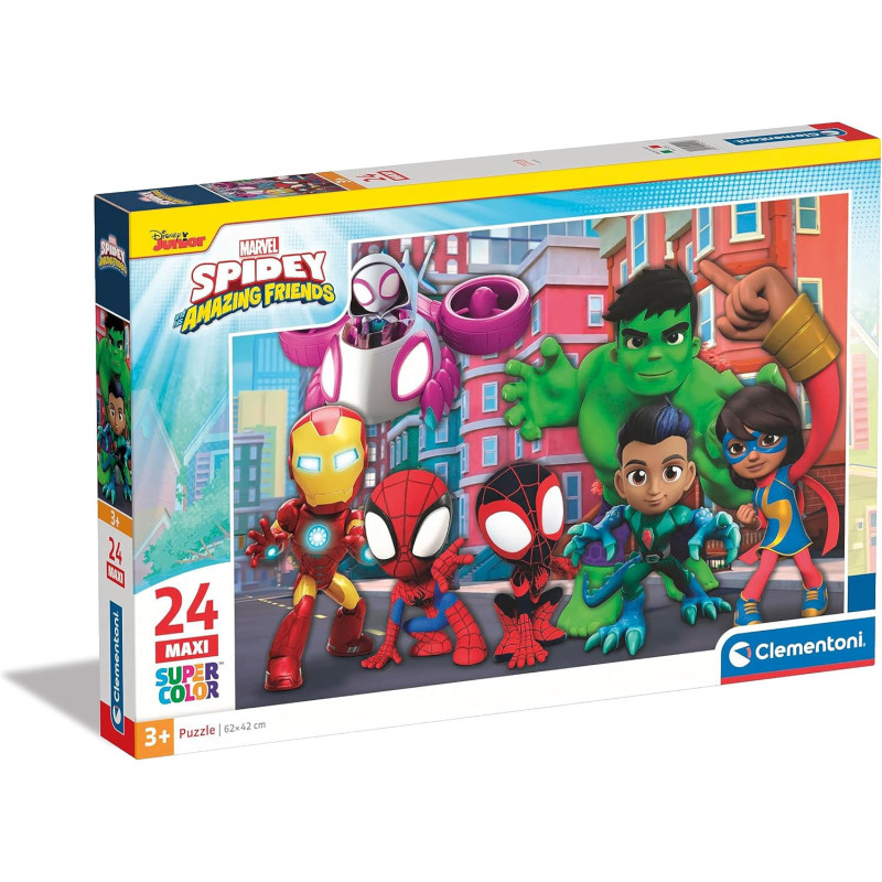Clementoni - Supercolor Puzzle 24 Maxi Piezas Marvel Spidey and His Amazing Friends