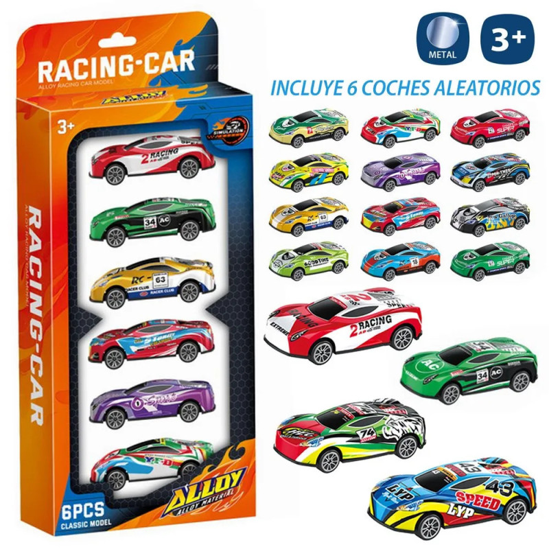 Pack 6 Coches Miniatura Aleatorios de Metal 7 cm