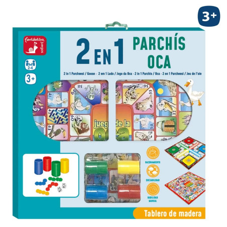 Tablero Madera Parchis/Oca 2 en 1, 40 cm