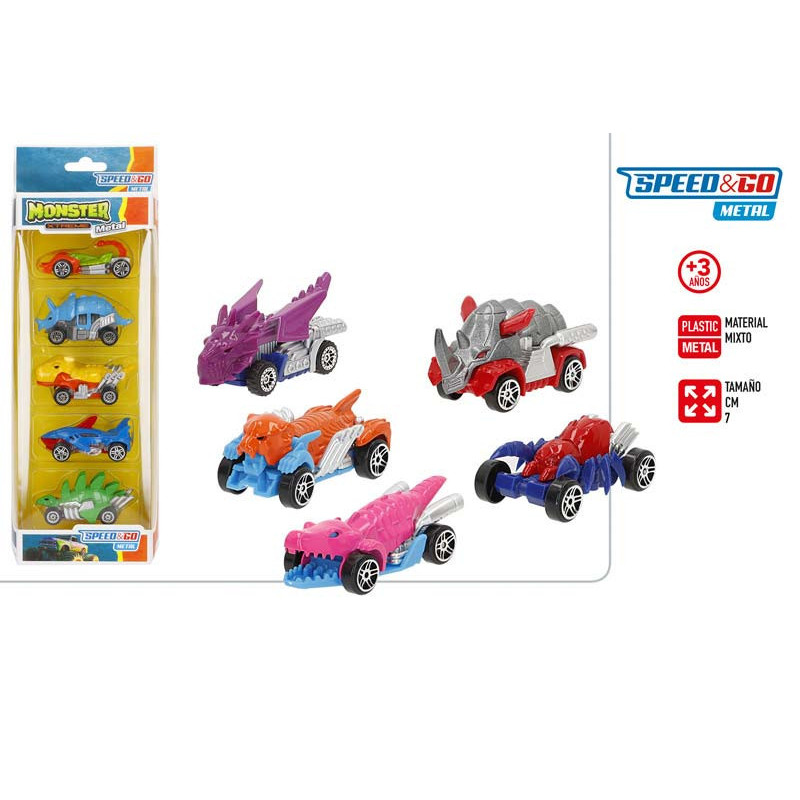Speed&Go - Monster Set 5 Coches Metal 7 cm