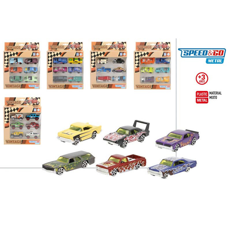 Speed&Go Vintage - Set 6 Coches Metal 7 cm Clasico Racing