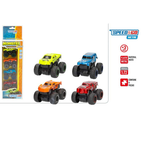 Speed&Go Monster - Set 4 Vehículos Metal Todoterreno