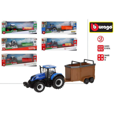 Burago - Tractor Metal 10 cm C/Remolque
