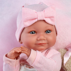 Muñeca Nica Recien Nacida Con Cojin Rosa Y Osito 40cm