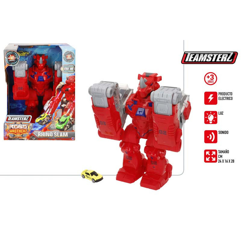 Teamsterz - Robot Rino Lanzacoches c/Luz y Sonidos + coche metal
