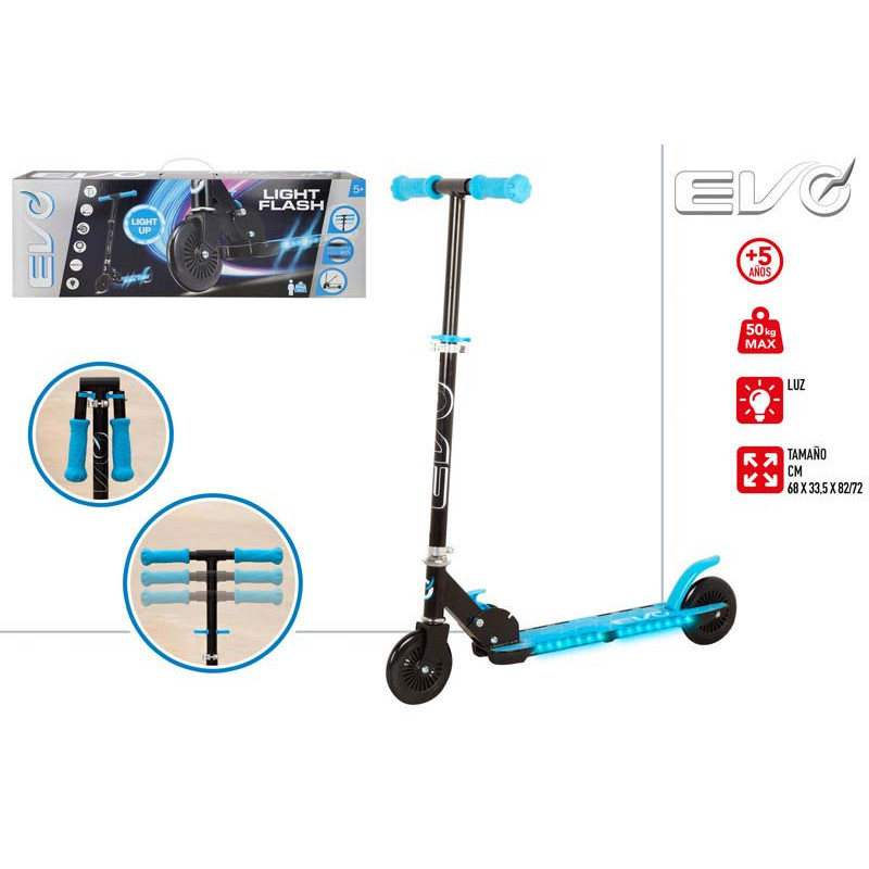 Patinete Scooter Plegable 2 ruedas Azul c/Luces
