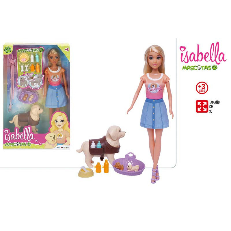 Isabella Mascotas - Muñeca 30 cm c/Perro y Accesorios