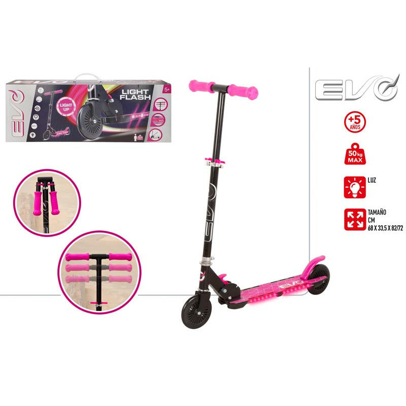 Patinete Scooter Plegable 2 ruedas Rosa c/Luces