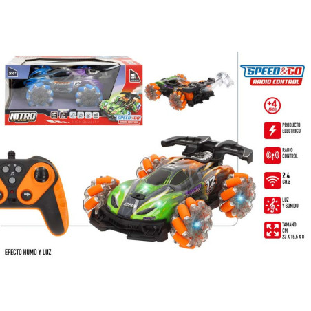 Speed&Go - Coche R/C 2.4G Stunt c/Luz,Sonido&Humo