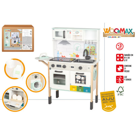 Woomax - Cocina Electrica Madera 81x30x97 cm c/Lavadora Luz&Sonido