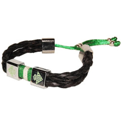 Pulsera Betis Trenzada Piel Negra 2 Escudos