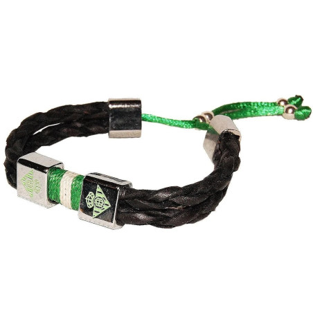 Pulsera Betis Trenzada Piel Negra 2 Escudos