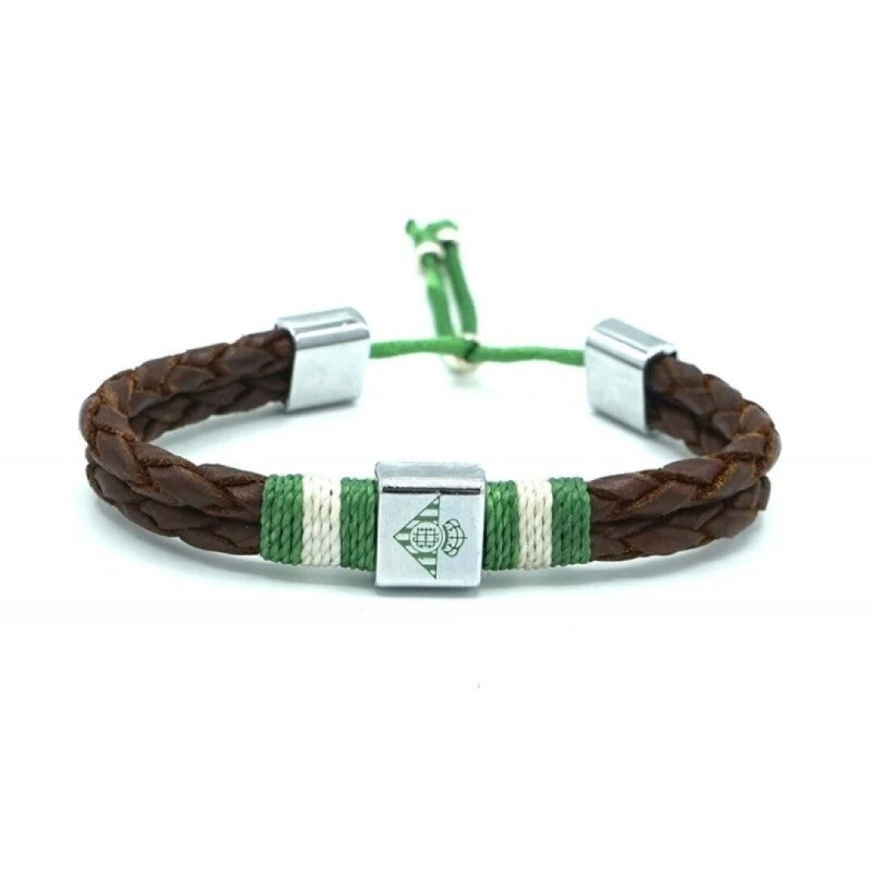 Pulsera Betis Trenzada Piel Marrón Escudo