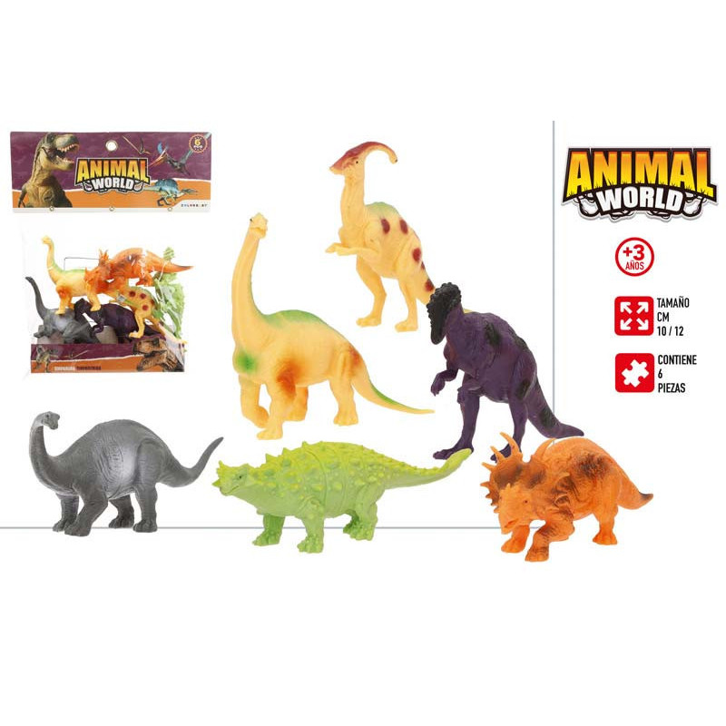 Bolsa 6 Dinosaurios 10/12 cm Animal World