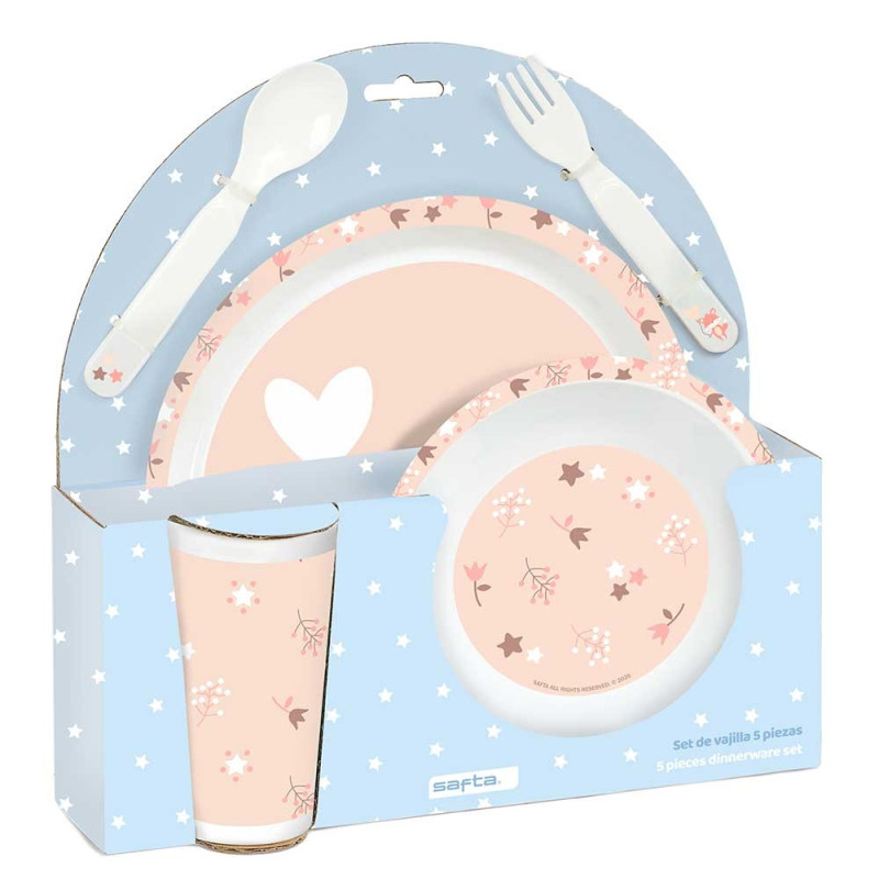 Platos, Cubiertos y Vaso safta Preescolar Flores