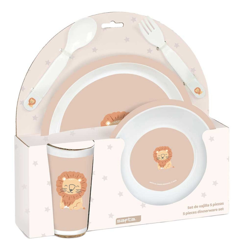 Set de Platos, Cubiertos y Vaso Safta Preescolar "Leon"