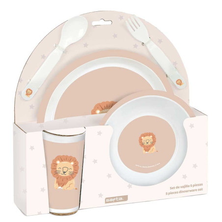 Set de Platos, Cubiertos y Vaso Safta Preescolar "Leon"