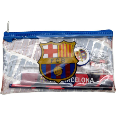 Estuche Portatodo Transparente Con Material Fc Barcelona Escudo