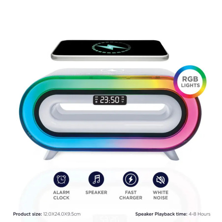 Altavoz con Reloj, Cargador y Lampara