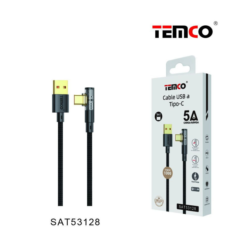 Cable USB A Tipo C 5A 1M Angulo 90 Grados