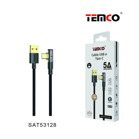 Cable USB A Tipo C 5A 1M Angulo 90 Grados