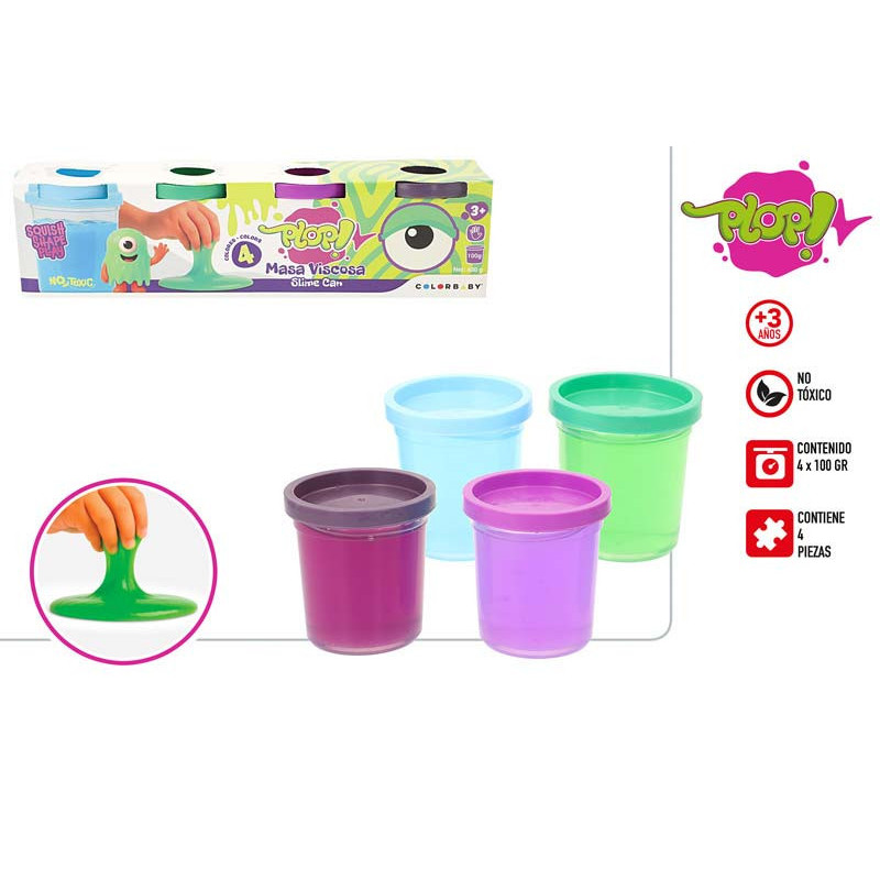 Plop - Pack 4X100 GR Botes Slime Colores