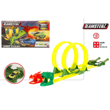 Teamsterz - Pista Doble Lanzacoches Dinosaurio c/2 Coches Metal