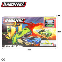Teamsterz - Pista Doble Lanzacoches Dinosaurio c/2 Coches Metal