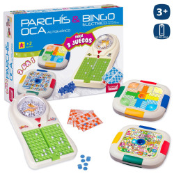 Set de Juegos 3 en 1 Bingo, Parchis y Oca
