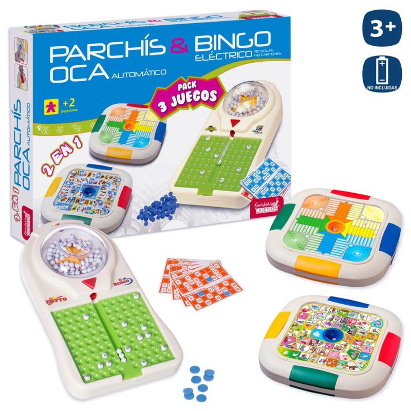 Set de Juegos 3 en 1 Bingo, Parchis y Oca