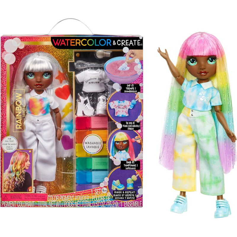 Muñeca Raimbow High Watercolor y Create Ojos Verdes